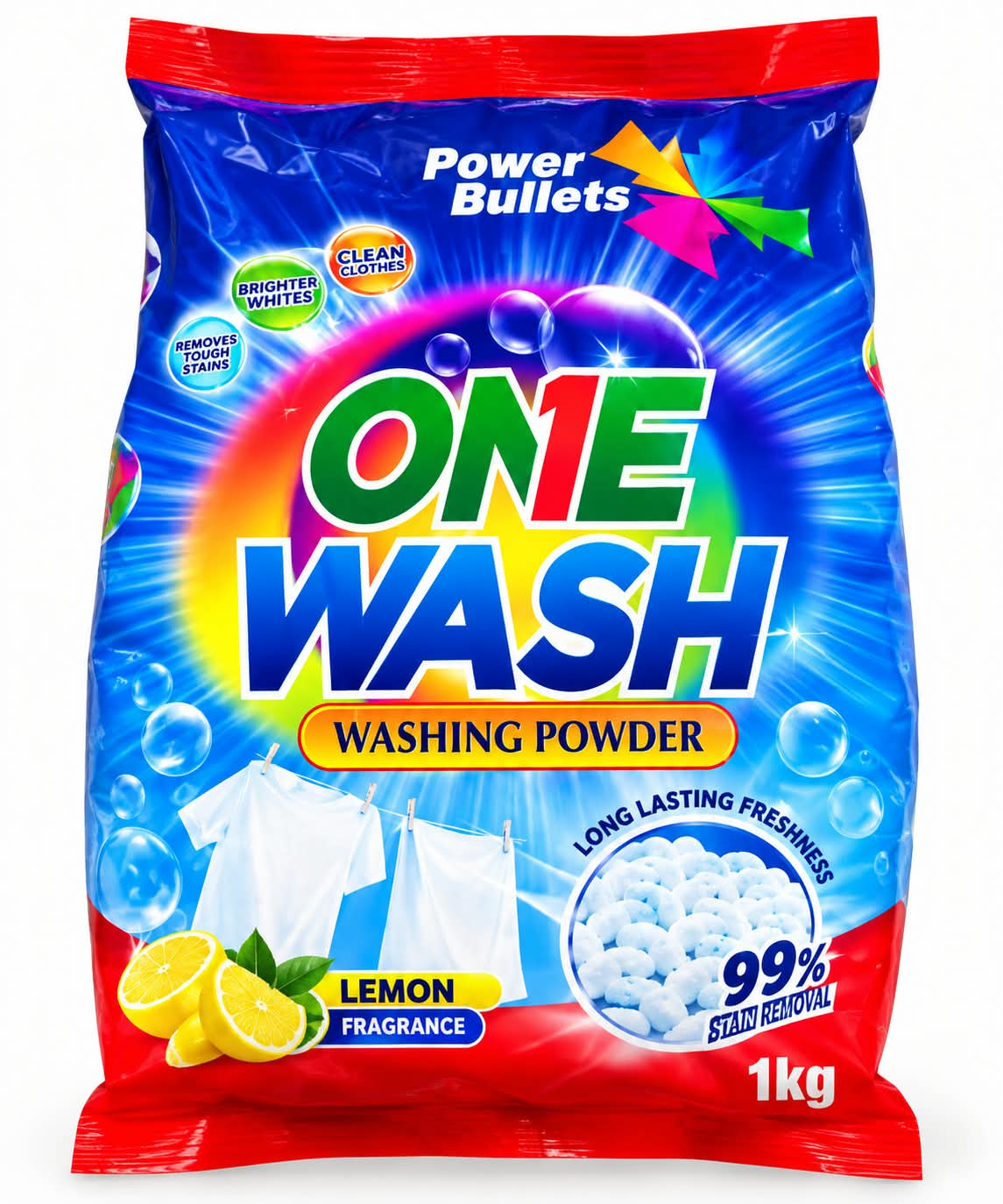 One Wash lemon fragrance washing powder 1kg pack