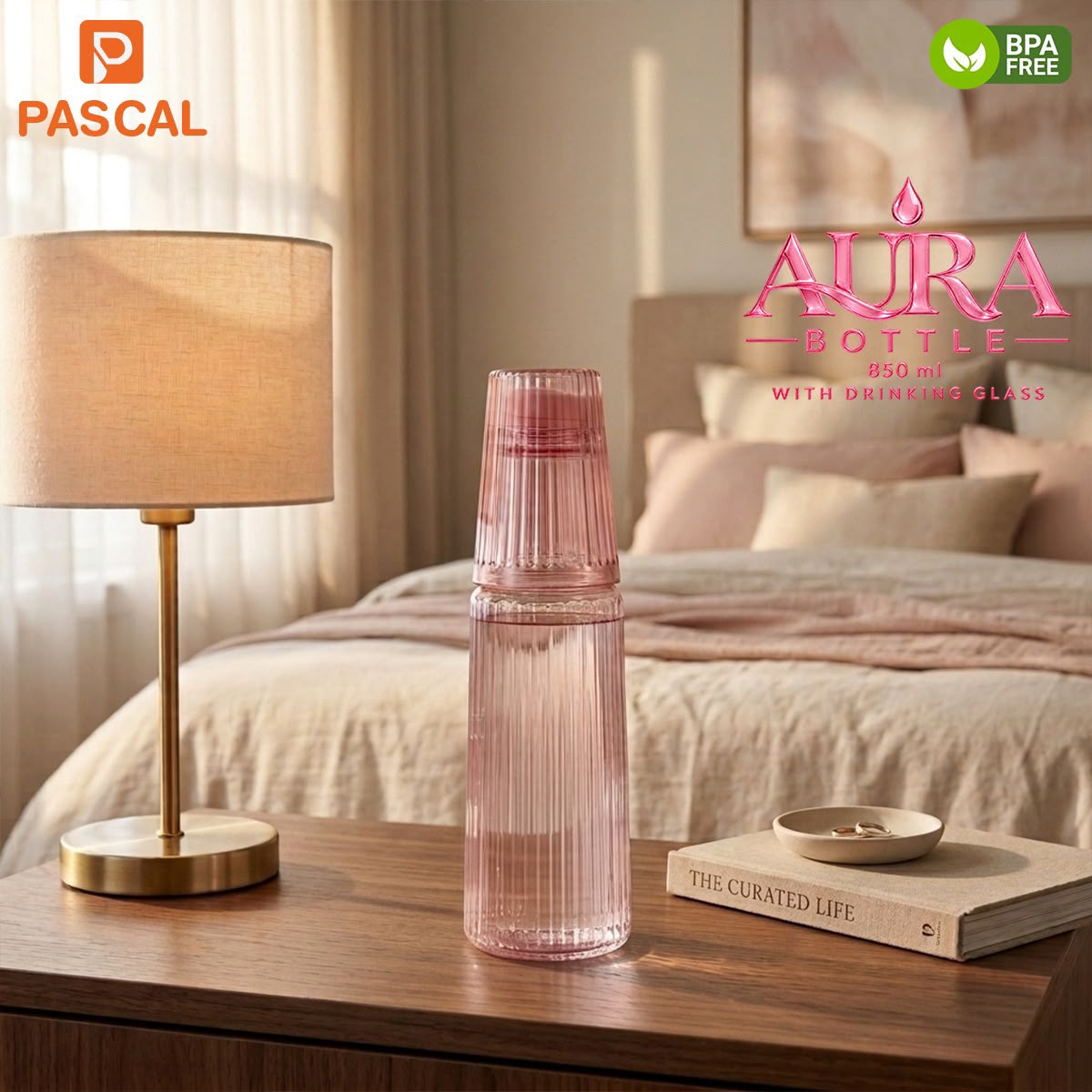 Pascal Aura Bottle 850ml with Drinking Glass – BPA Free