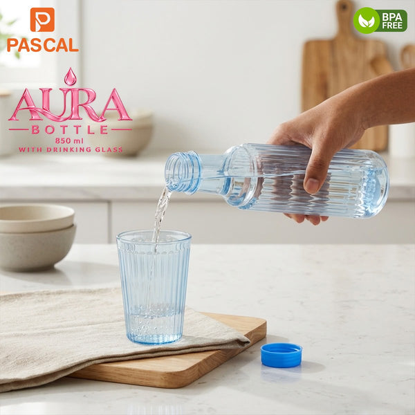 Pascal Aura Bottle 850ml with Drinking Glass – BPA Free