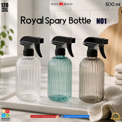 Three 500 ml ribbed spray bottles in clear, teal and smoky finishes