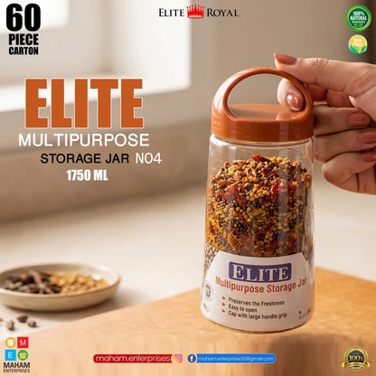 Clear 1750 ml Elite Royal storage jar with brown handle cap