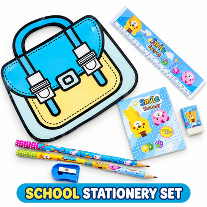 Kids School Stationery Set with Bag-Shaped Pouch