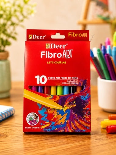 Deer FibroART Fibre Tip Pens – 10 Vibrant Colors for Artists & Kids