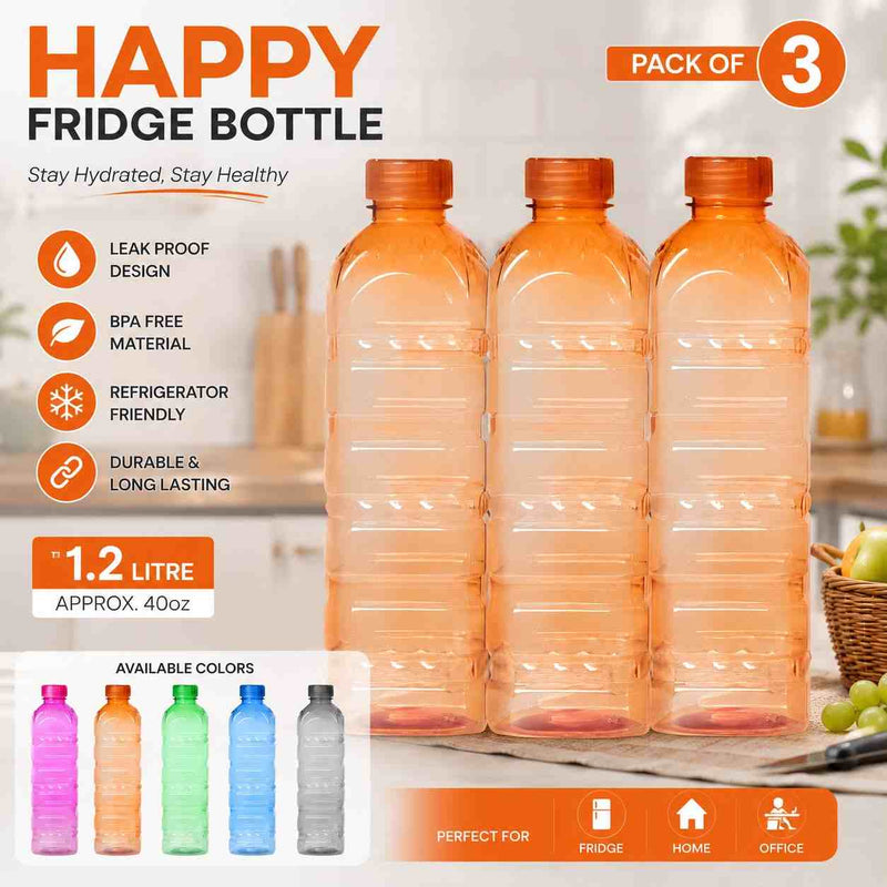 Happy Fridge Bottle - Pack of 3 | 1.2 Litre BPA Free Water Bottles