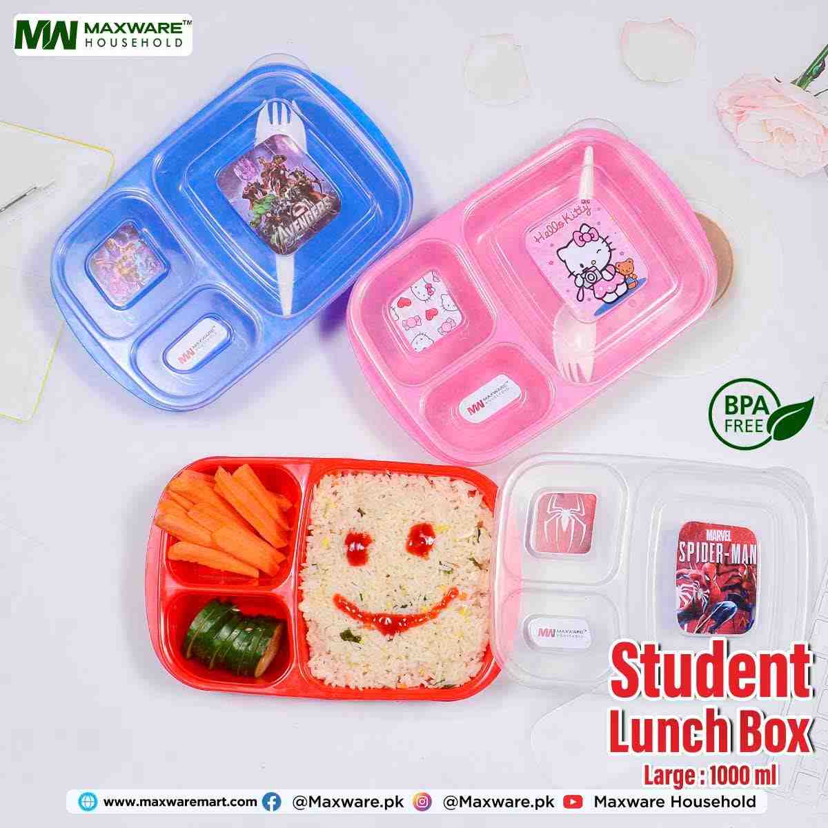 Maxware Student Lunch Box – Large 1000ml | BPA Free | 4 Fun Designs