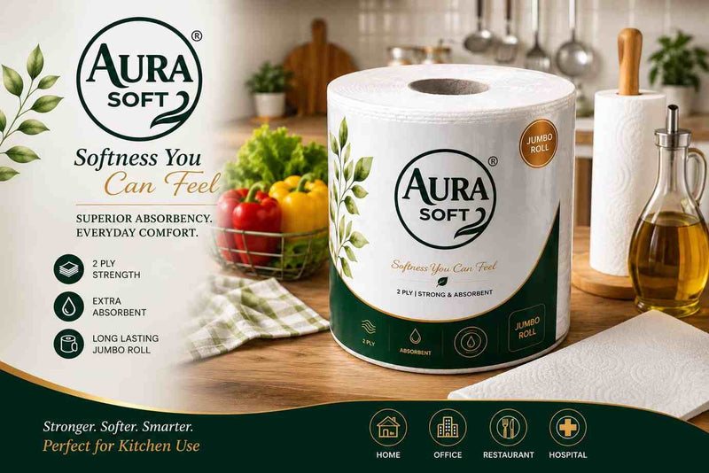 Aura Soft Jumbo Kitchen Roll - 2 Ply Strong & Extra Absorbent