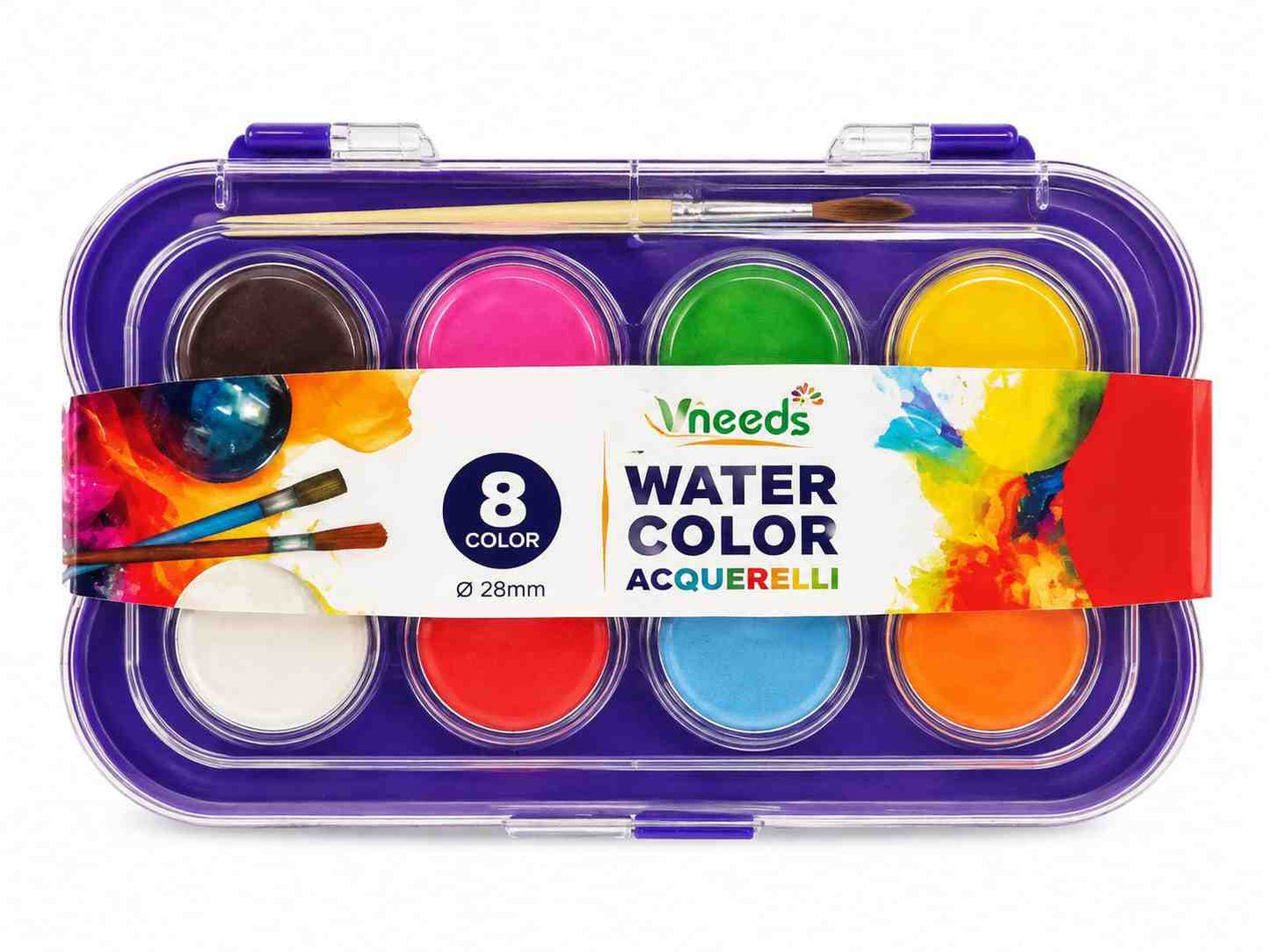 Vneeds 8 Color Watercolor Paint Set with Brush