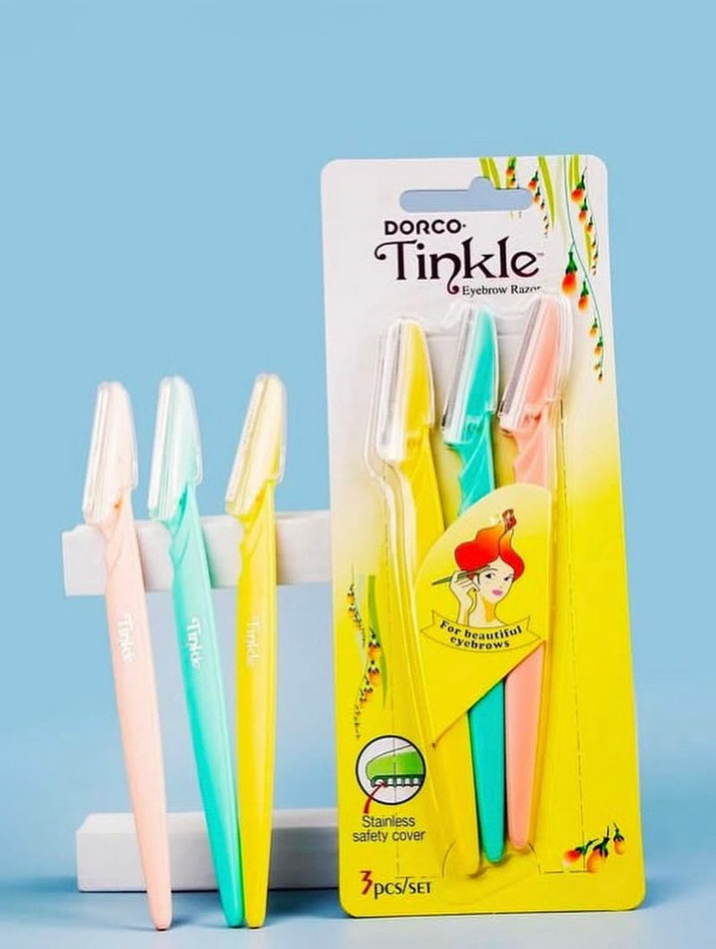 Dorco Tinkle Eyebrow Razor – 3 Pcs Set with Stainless Safety Cover