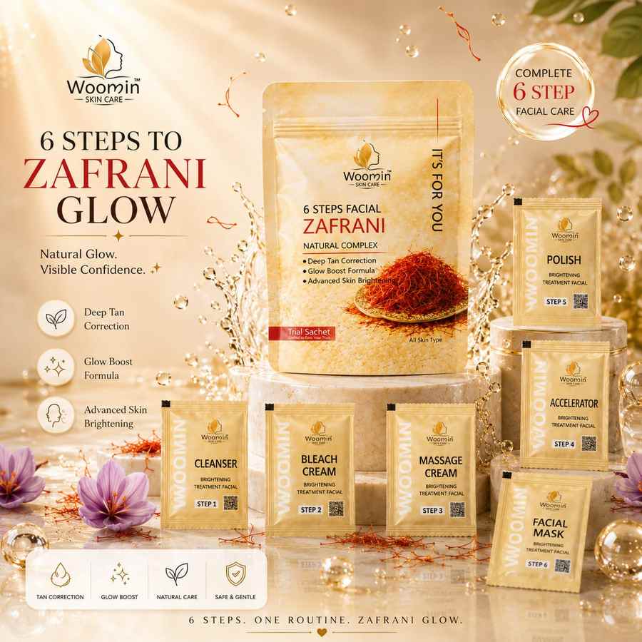 Woomin 6 Steps Facial Zafrani Natural Complex - Complete Trial Sachet Kit | All Skin Types