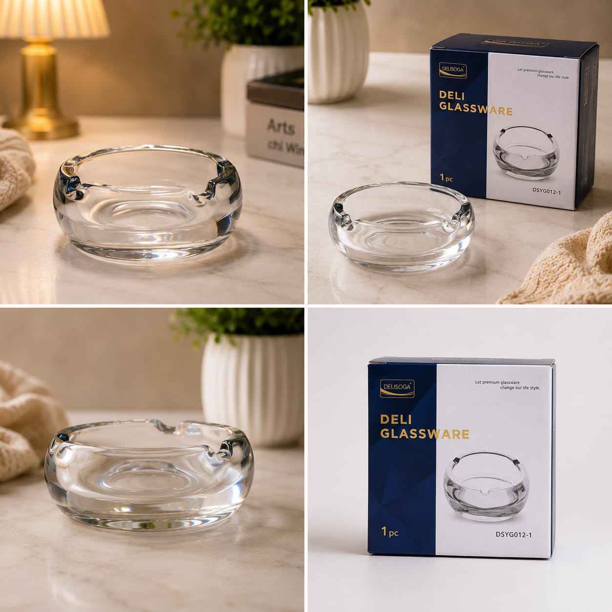 Delisoga Crystal Clear Glass Ashtray – Premium Deli Glassware (DSYG012-1)