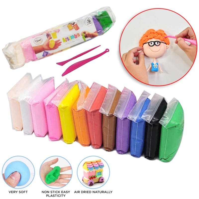 Air Dry Clay Set – 12 Colors with Sculpting Tools | Soft & Non-Stick Modeling Clay