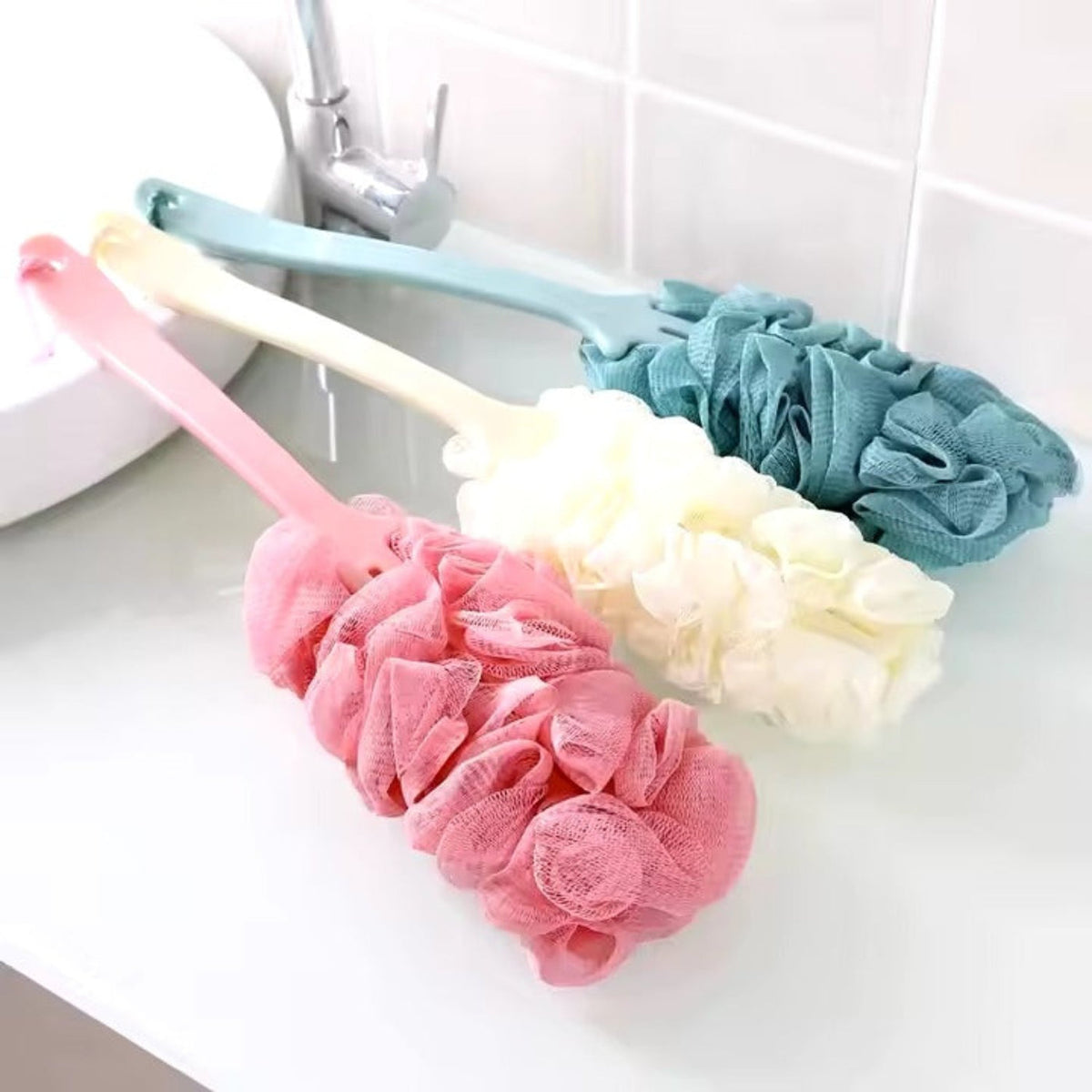 Long-Handle Bath Loofah Back Scrubber