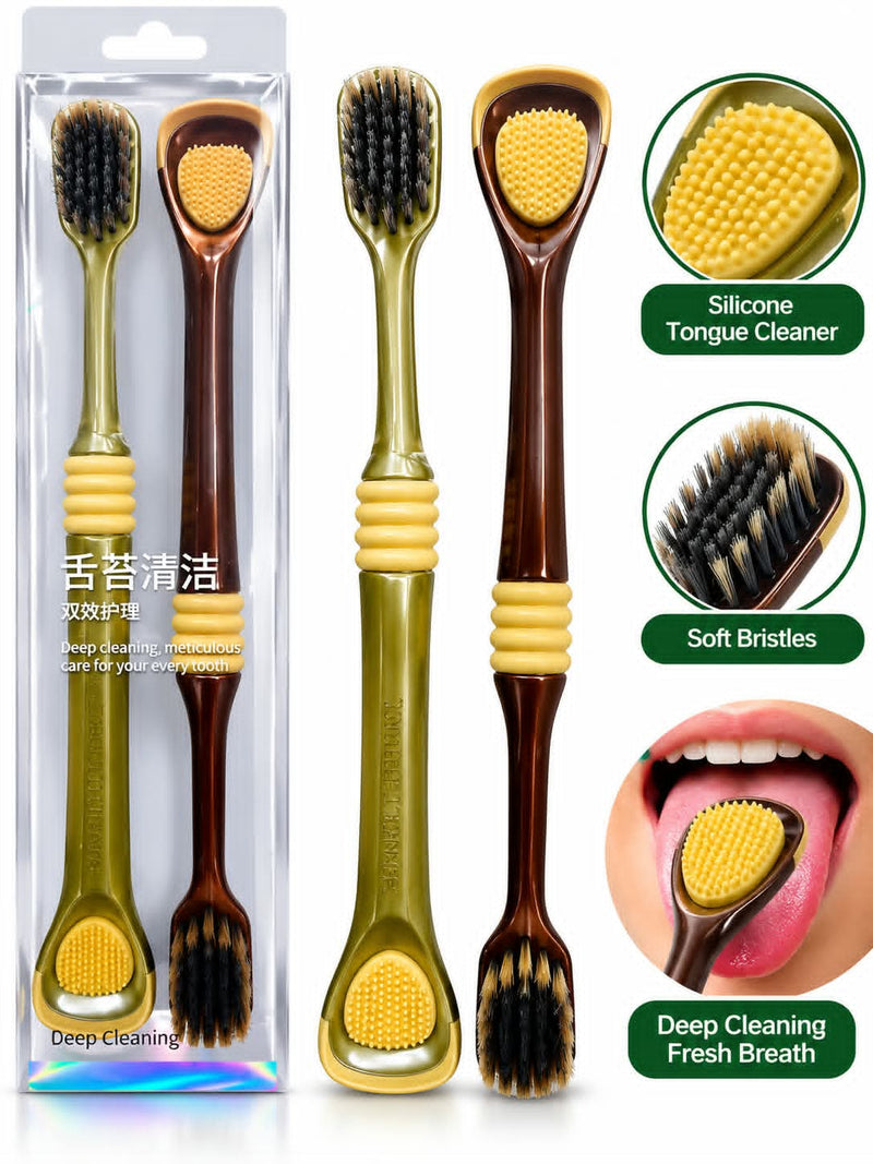 2-Piece Dual-Ended Toothbrush & Tongue Cleaner Set