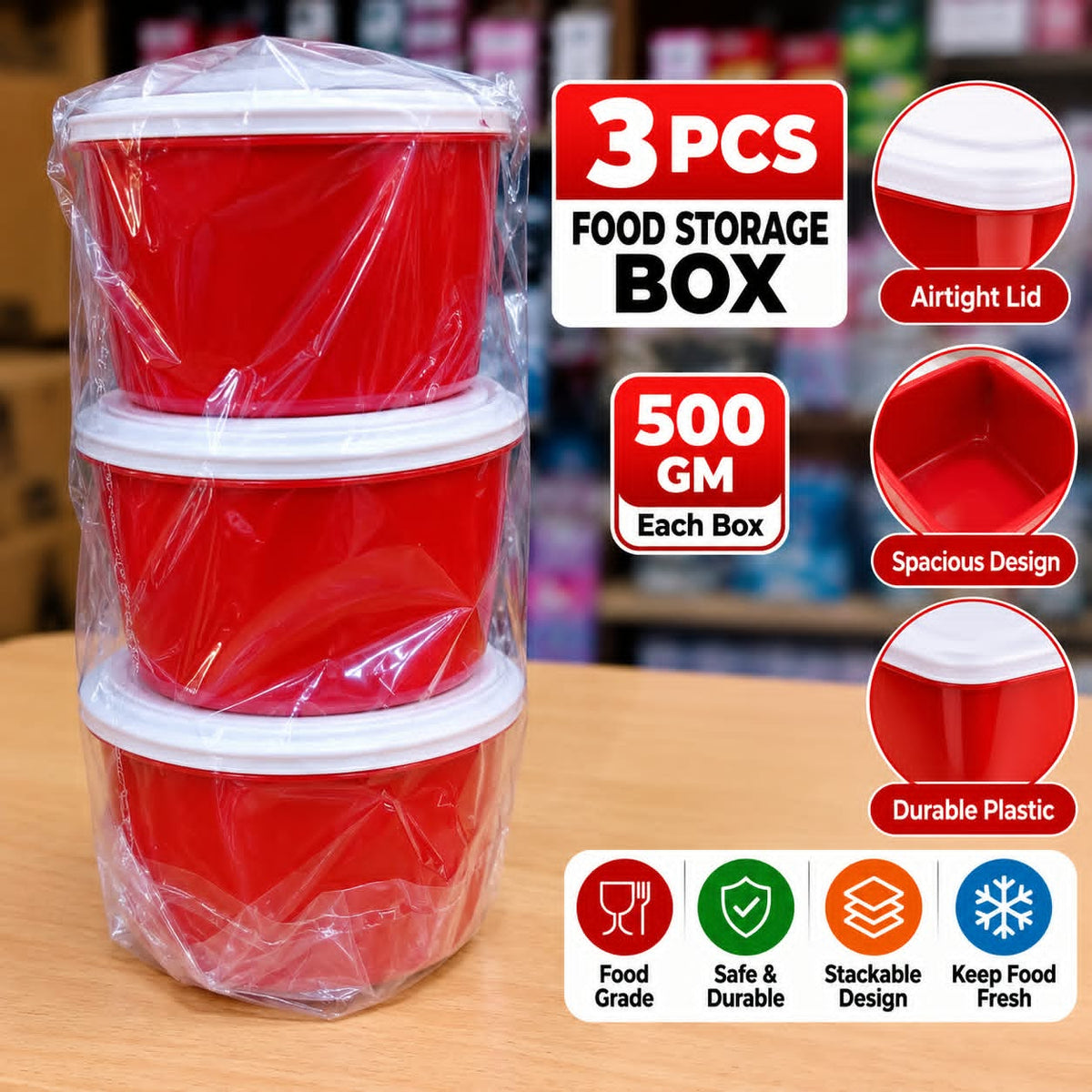3-Piece Food Storage Box Set with Lids – Red