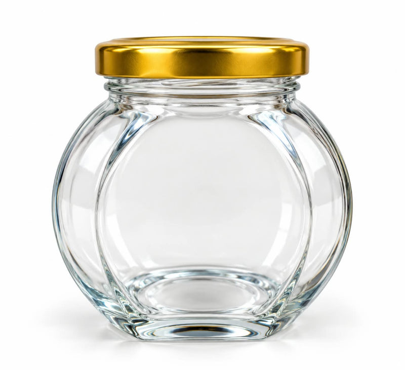 Round Clear Storage Jar with Gold-Coloured Lid