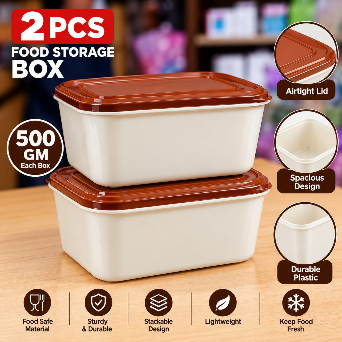 2-Piece Food Storage Box Set with Lids – Cream & Brown