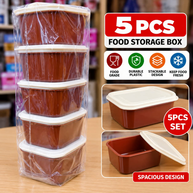 5-Piece Food Storage Box Set with Lids – Brown
